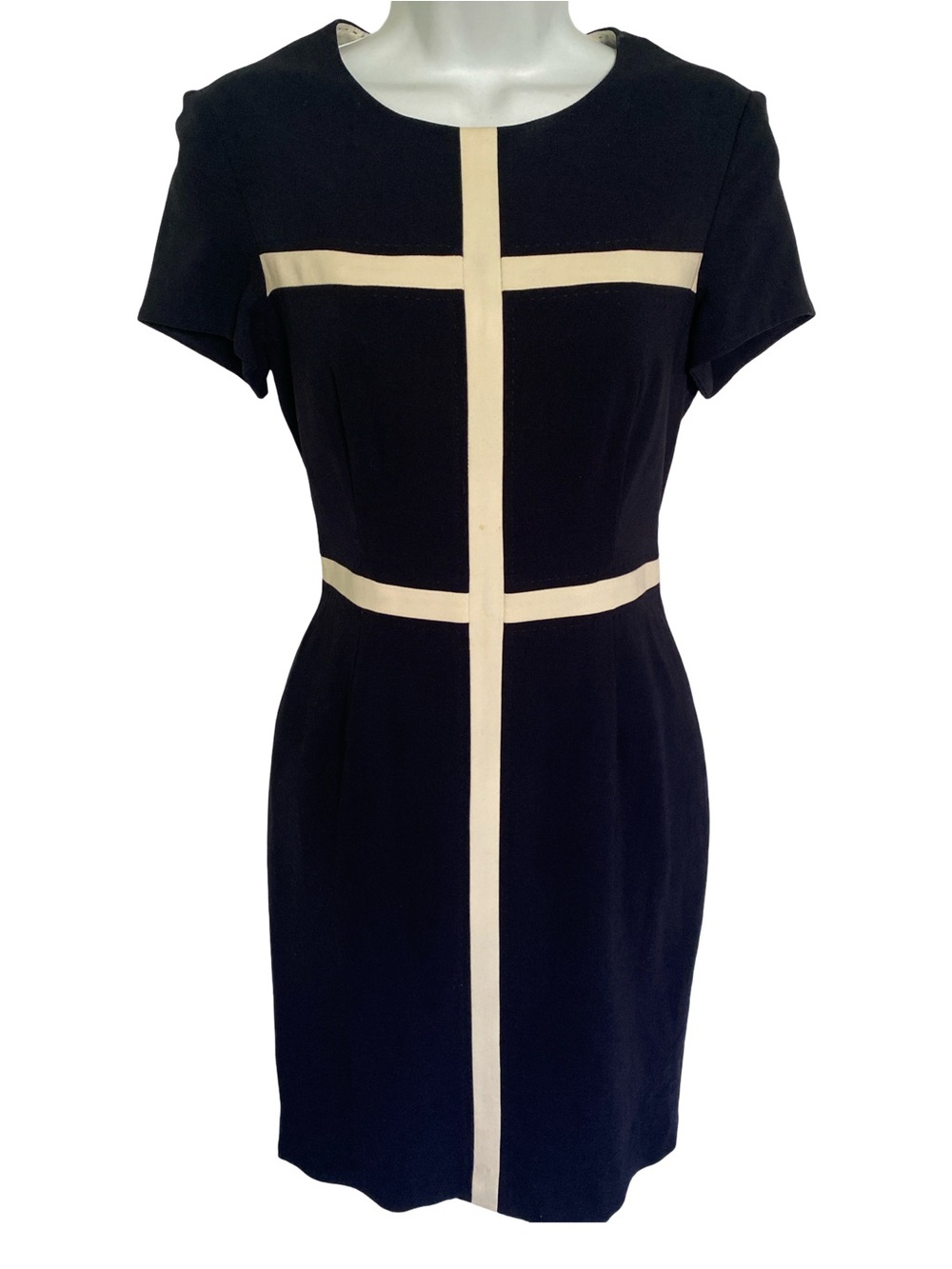 Escada Navy Shift Dress with Cream Cross Trim-34/4
